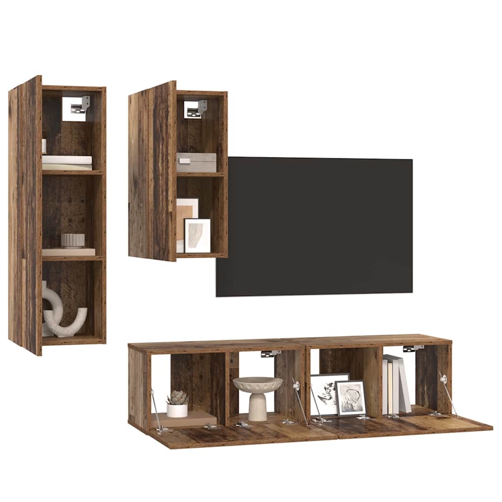 Ensemble meuble TV 4 pcs Bois ancien 30,5 x 30 x 90 cm - XIOS