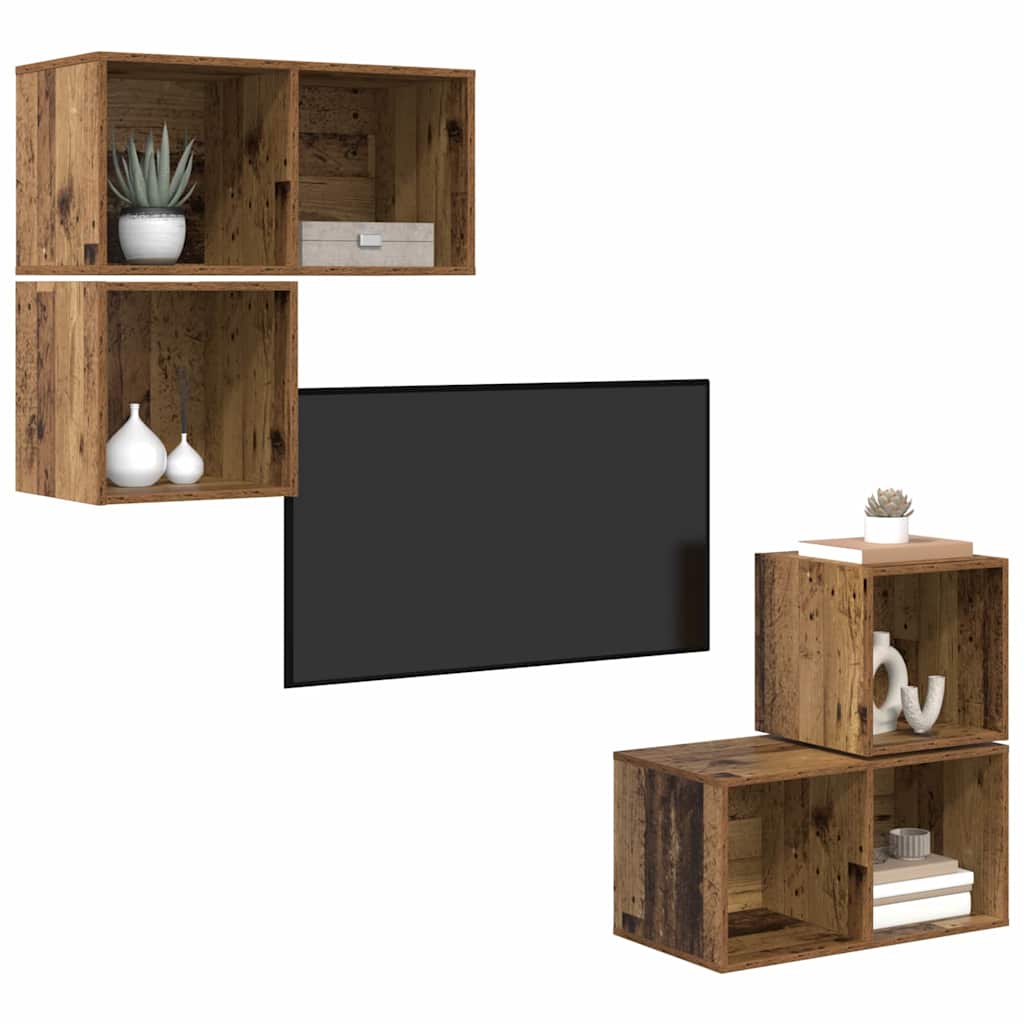 Ensemble meuble TV 4 pcs Bois ancien 37 x 37 x 72 cm - XIOS