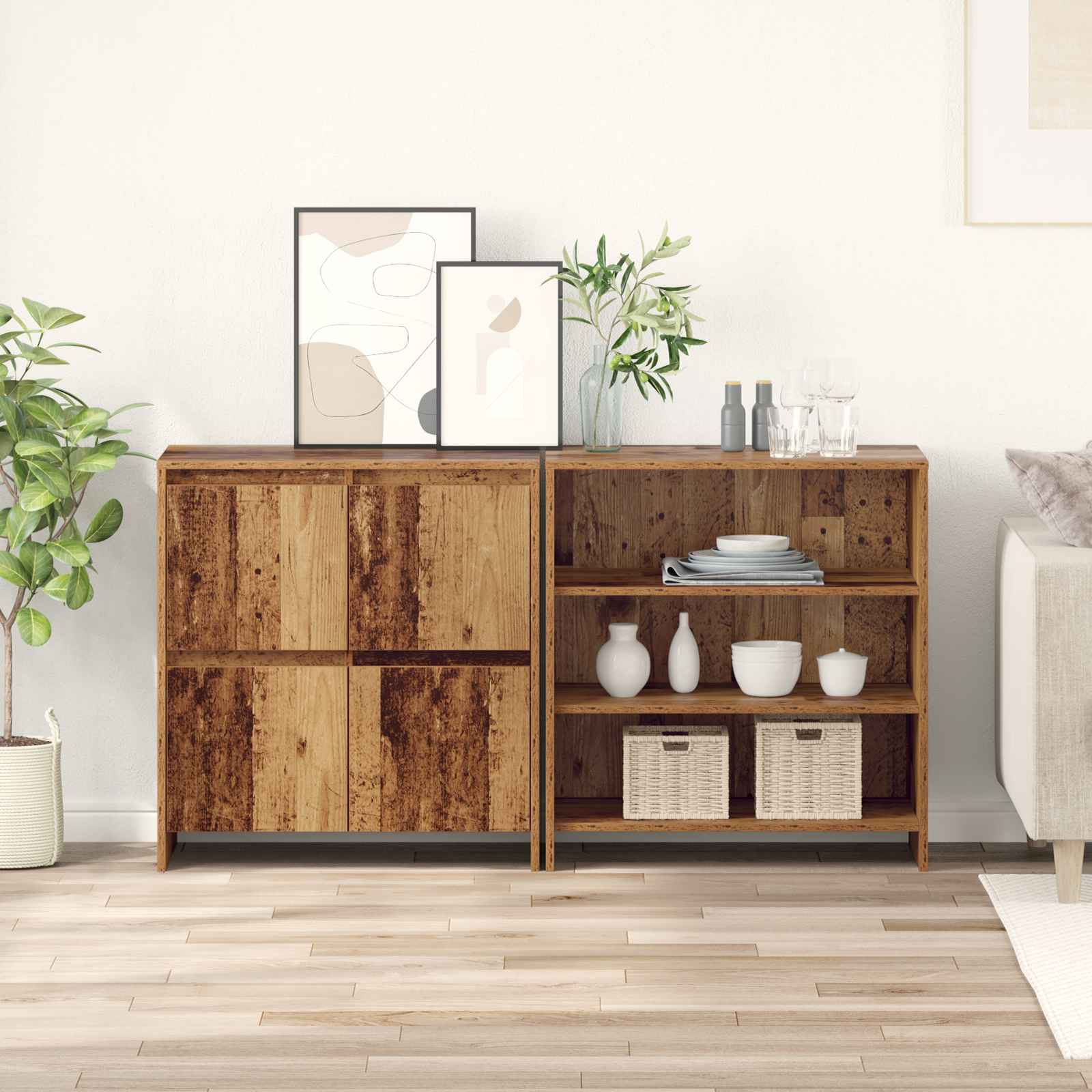 Buffet 2 pc Bois ancien 70 x 41 x 75 cm Bois d'ingénierie