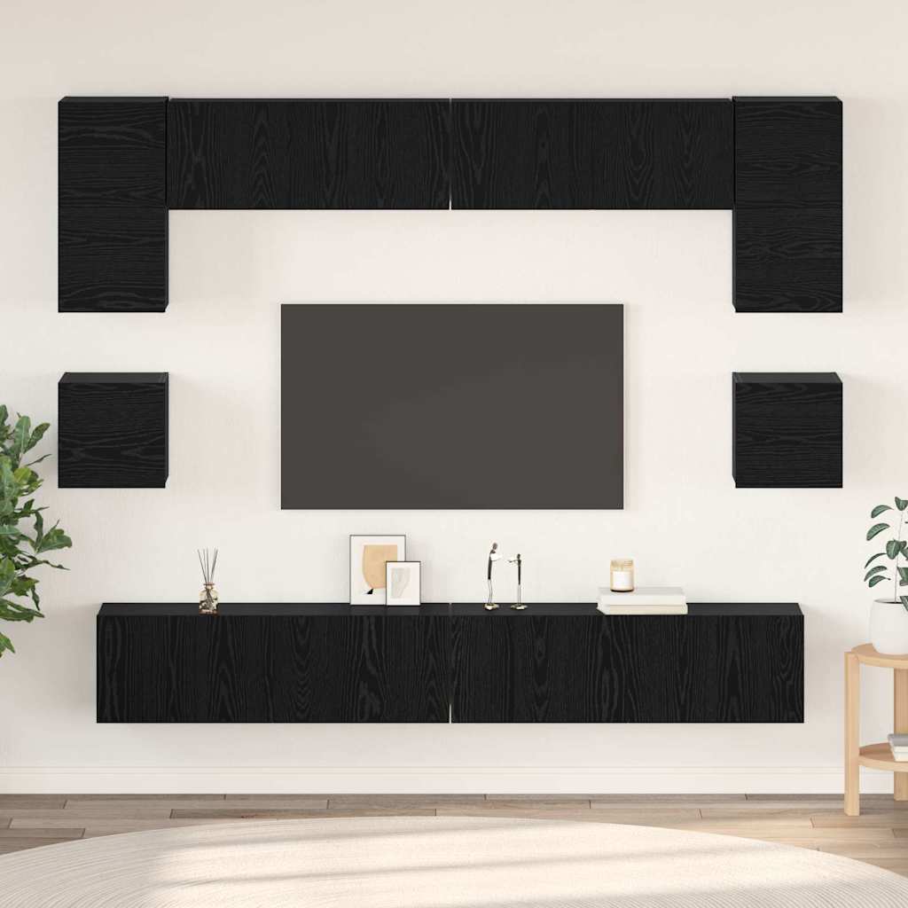 Ensemble meuble TV 8 pc Chêne noir Bois d'ingénierie
