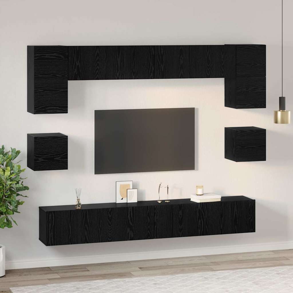 Ensemble meuble TV 8 pc Chêne noir Bois d'ingénierie