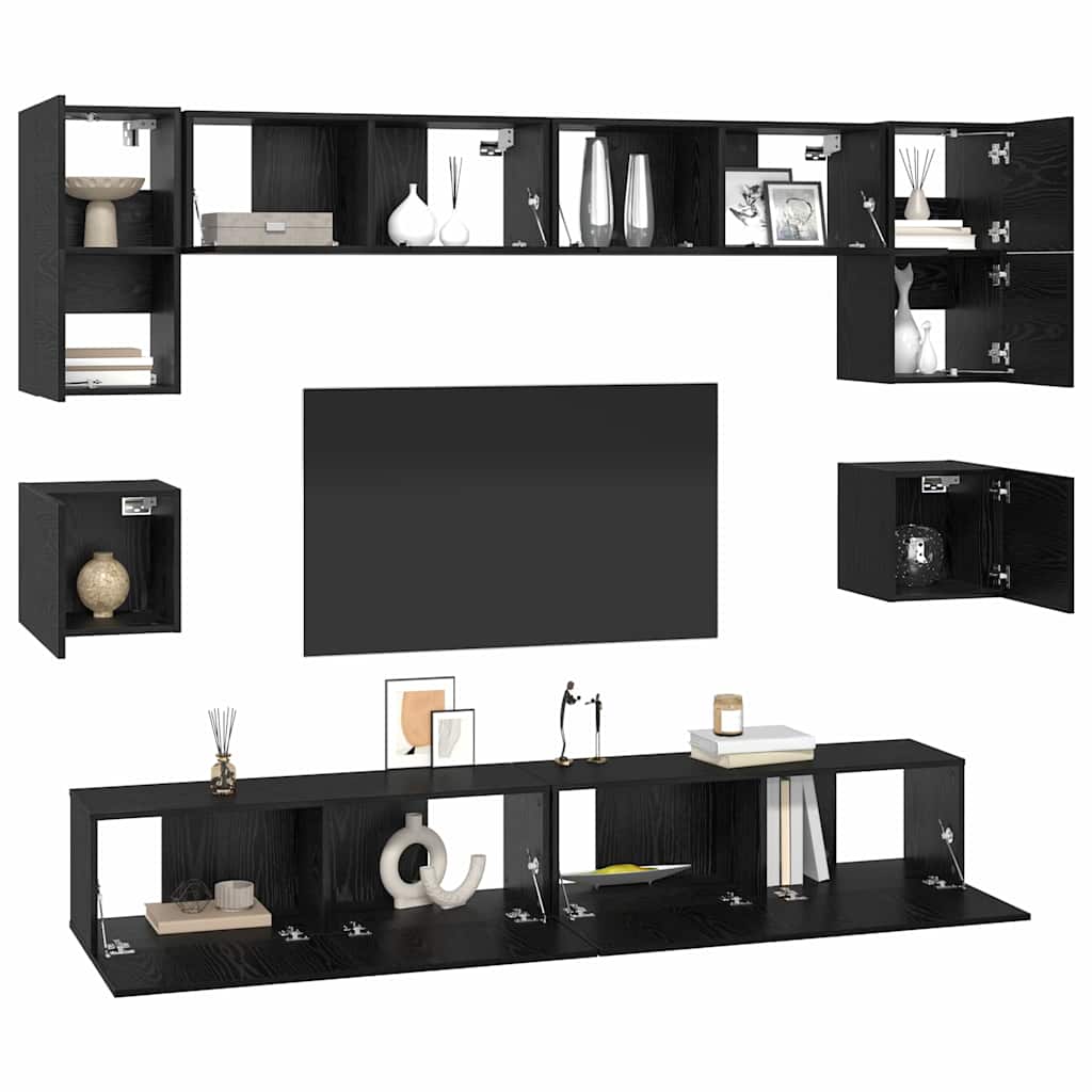 Ensemble meuble TV 8 pc Chêne noir Bois d'ingénierie