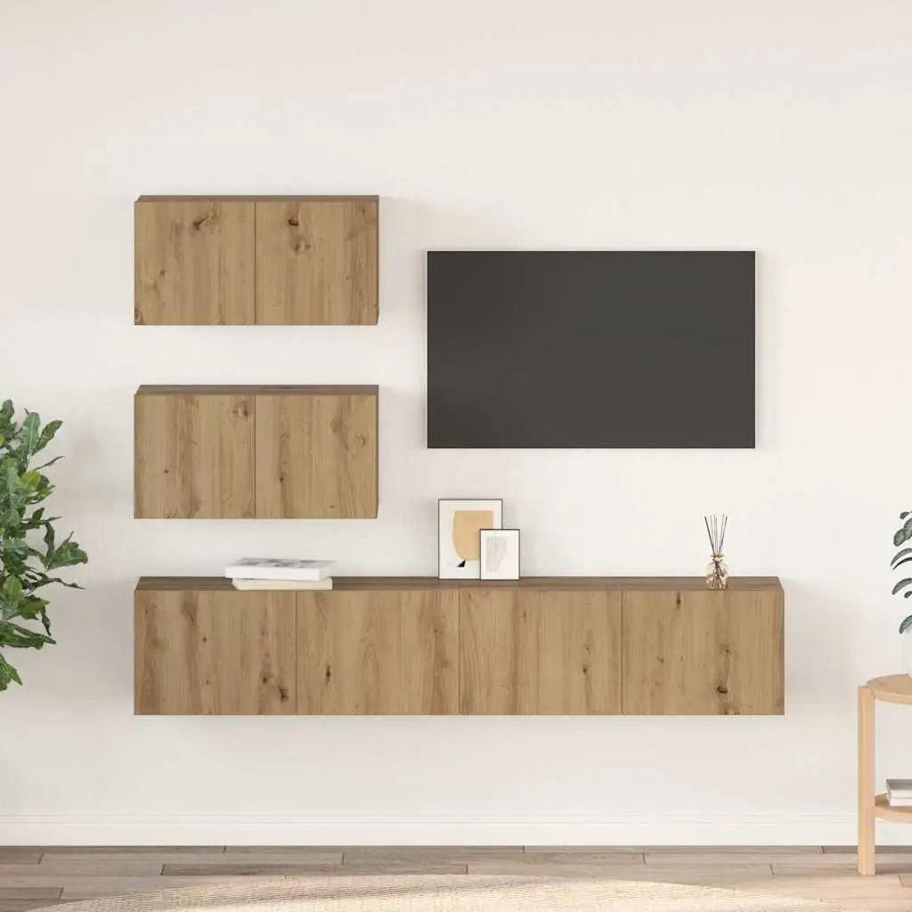 Ensemble meuble TV 4 pc Chêne artisanal Bois d’ingénierie - XIOS