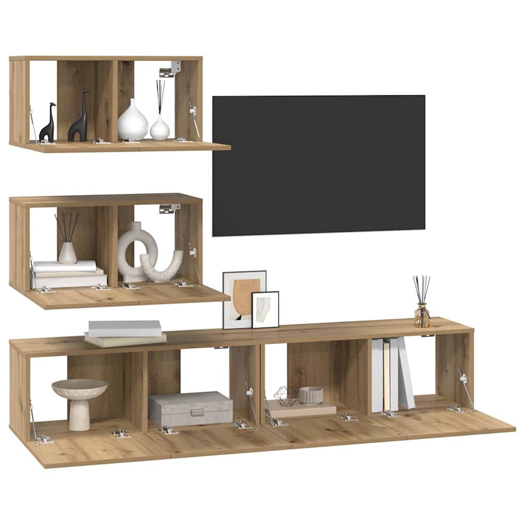 Ensemble meuble TV 4 pcs chêne artisanal Bois d'ingénierie - XIOS