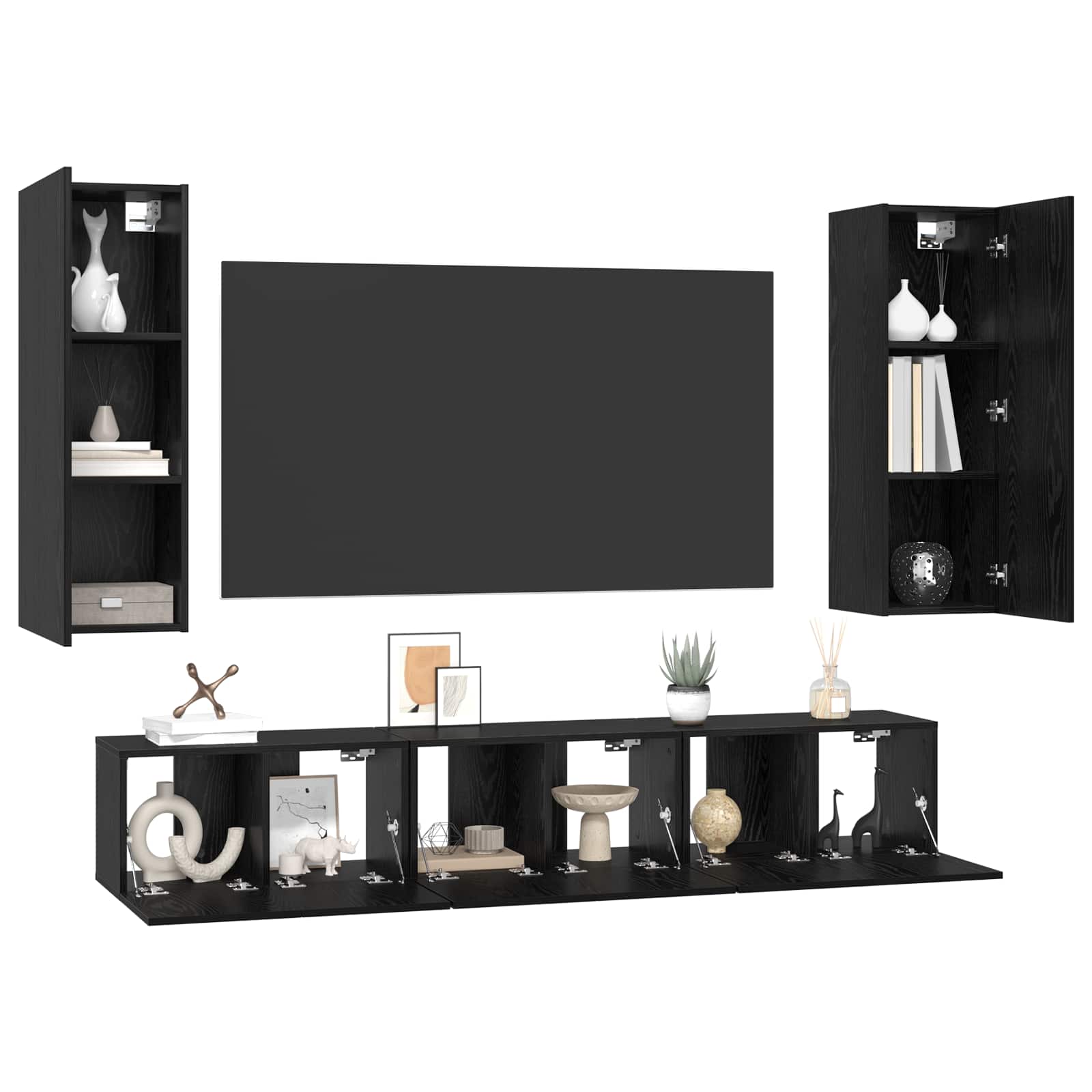 Ensemble meuble TV 5 pc Chêne noir Bois d'ingénierie