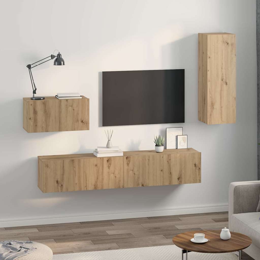 Meuble TV mural 4 pcs Chêne artisanal Bois d'ingénierie - XIOS