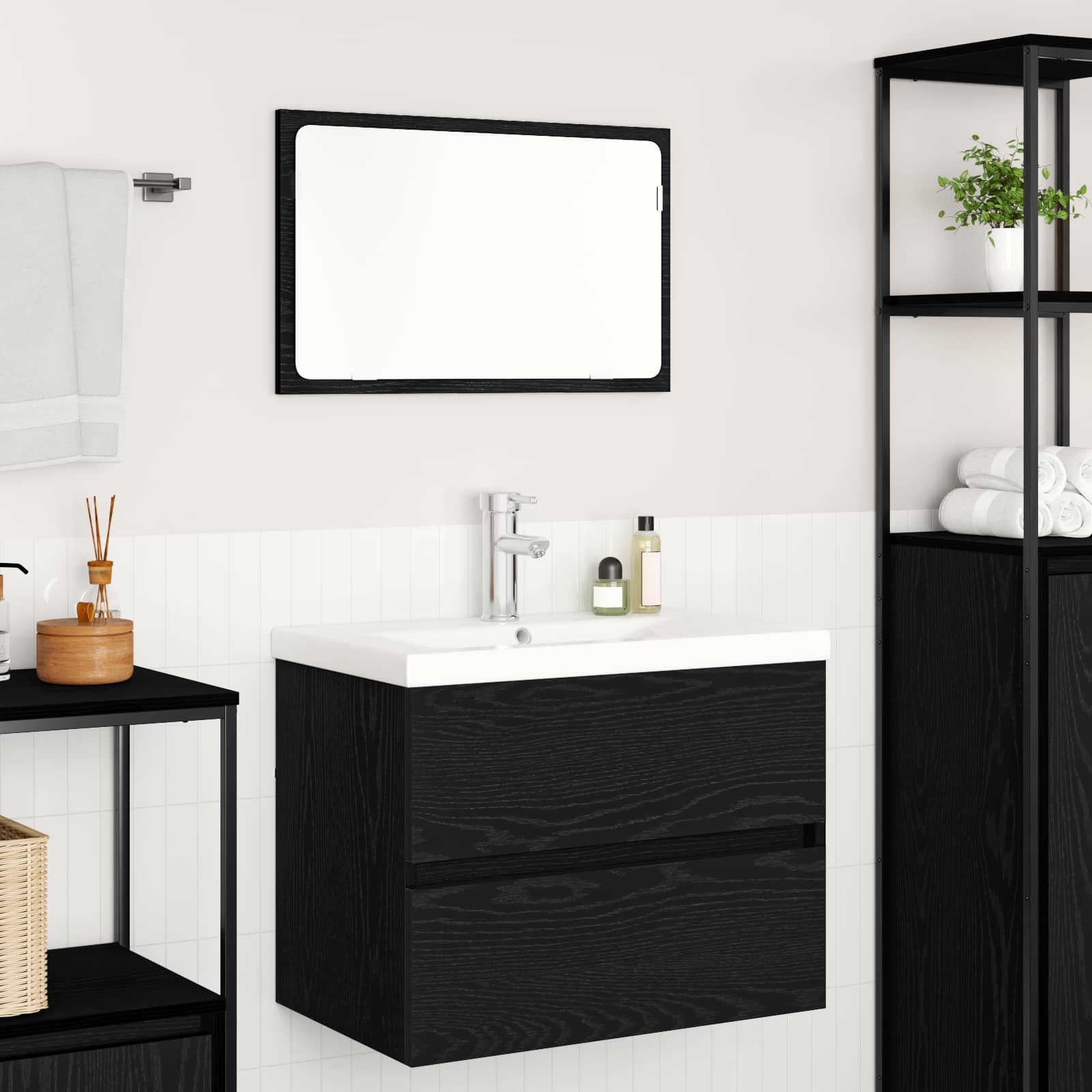 Ensemble de mobilier de salle de bain 3 pièces Chêne noir