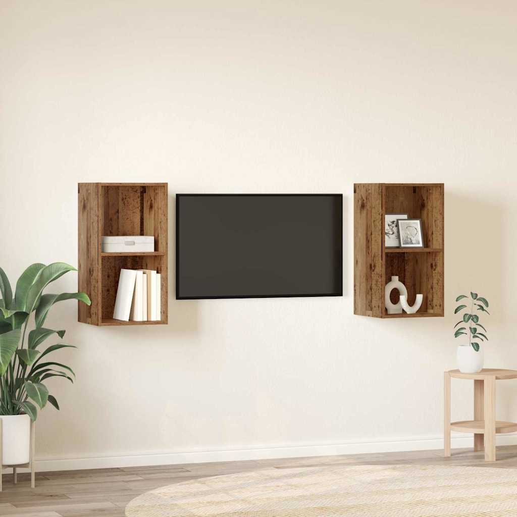 Meuble TV mural 2 pcs Bois ancien 37 x 37 x 72 cm - XIOS