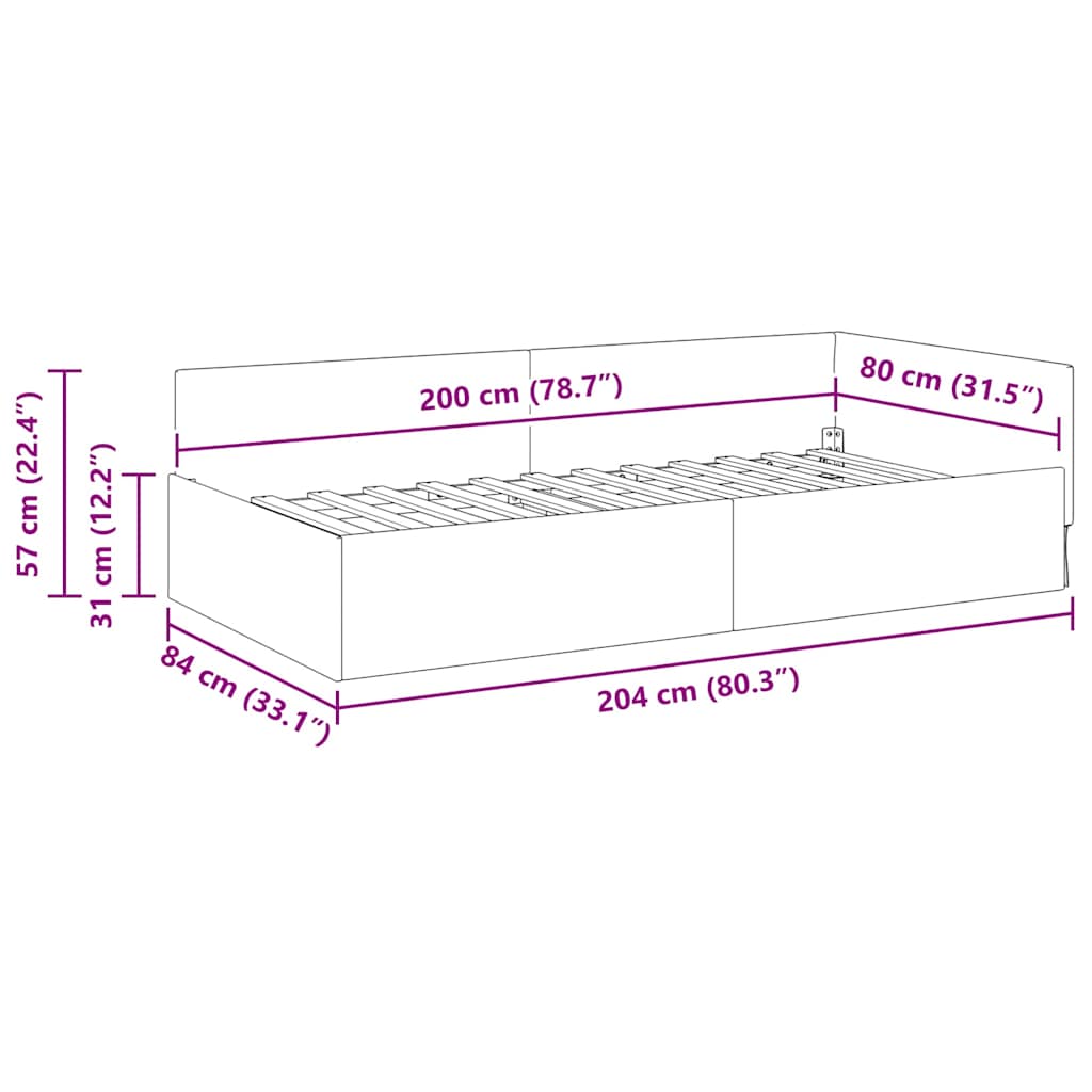 Cadre de lit d'angle avec tête de lit Gris foncé 80 x 200 cm - XIOS