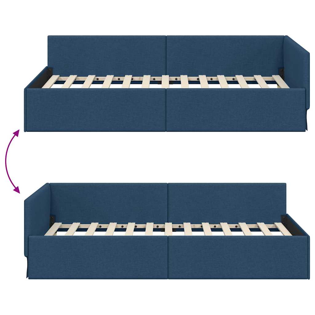 Cadre de lit d'angle Bleu 80 x 200 cm Tissu et bois reconstitué - XIOS