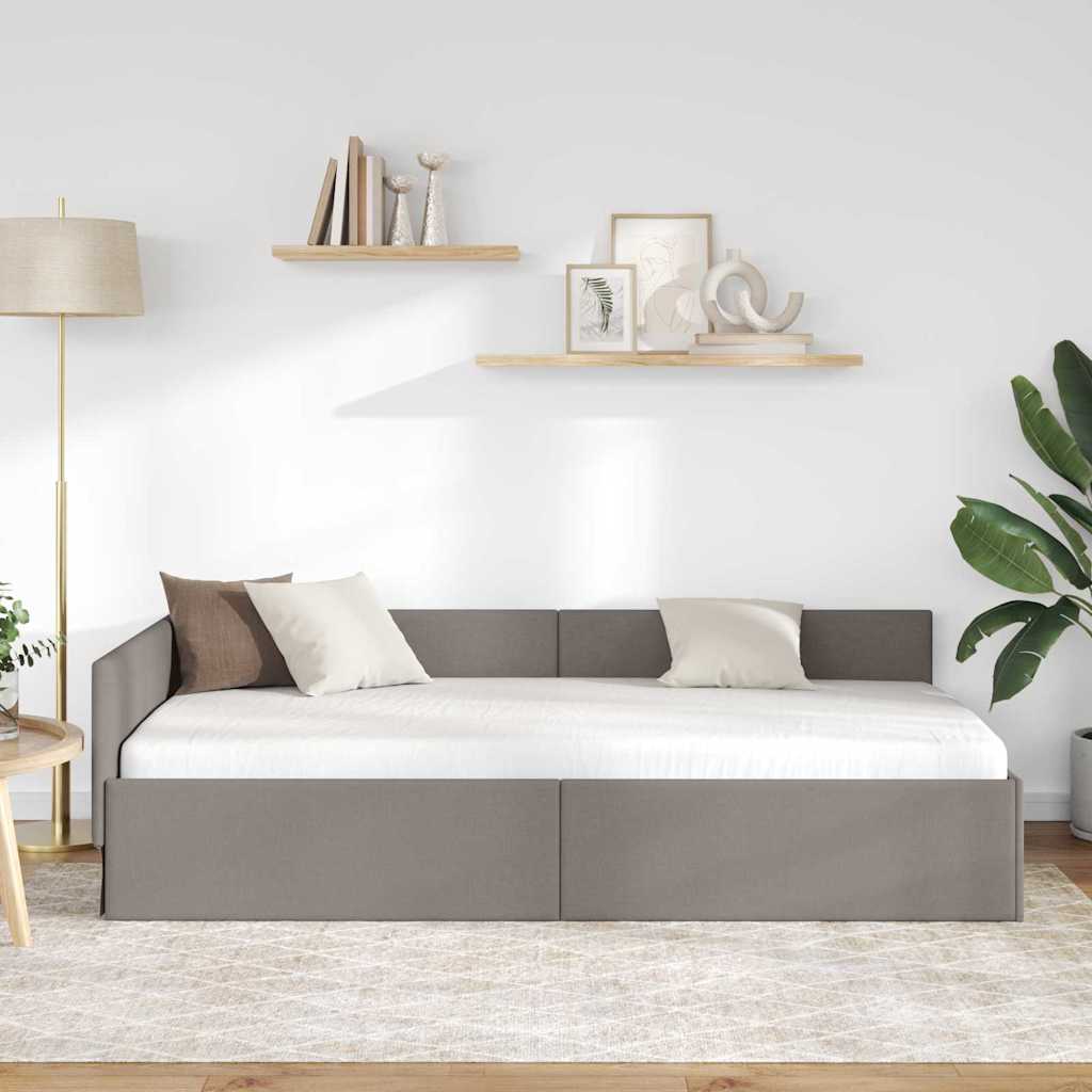 Cadre de lit d'angle Taupe 90 cm x 190 cm tissu