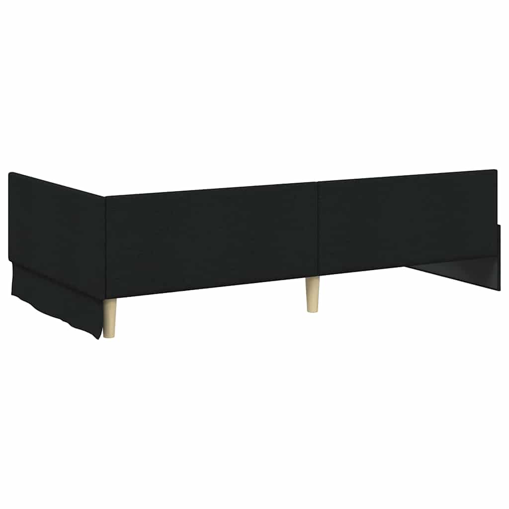 Cadre de lit d'angle avec tête de lit Noir 90 cm x 200 cm tissu