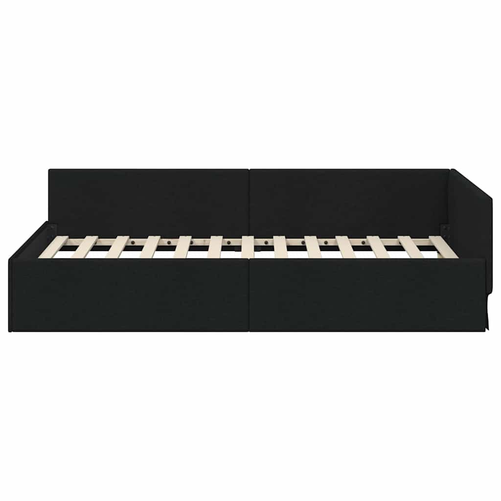 Cadre de lit d'angle avec tête de lit Noir 90 cm x 200 cm tissu
