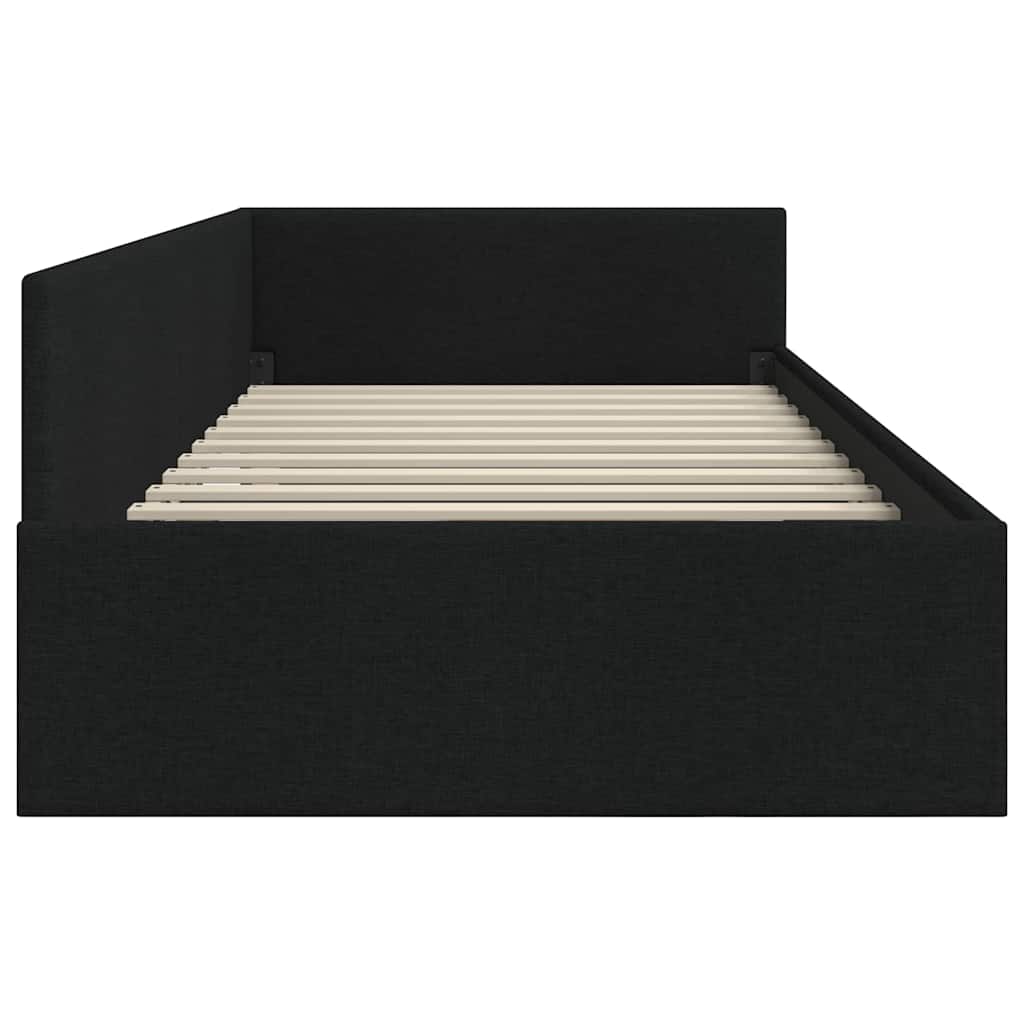 Cadre de lit d'angle avec tête de lit Noir 90 cm x 200 cm tissu