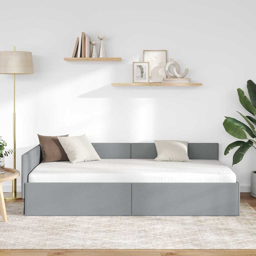 Cadre de lit d'angle Gris clair 100 cm x 200 cm tissu