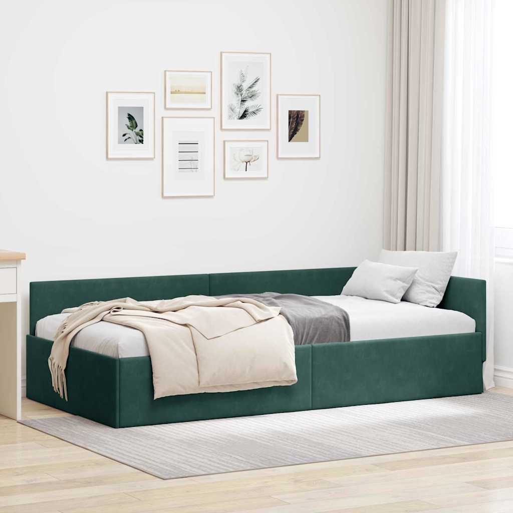 Cadre de lit d'angle Vert foncé 90 cm x 190 cm Velours - XIOS