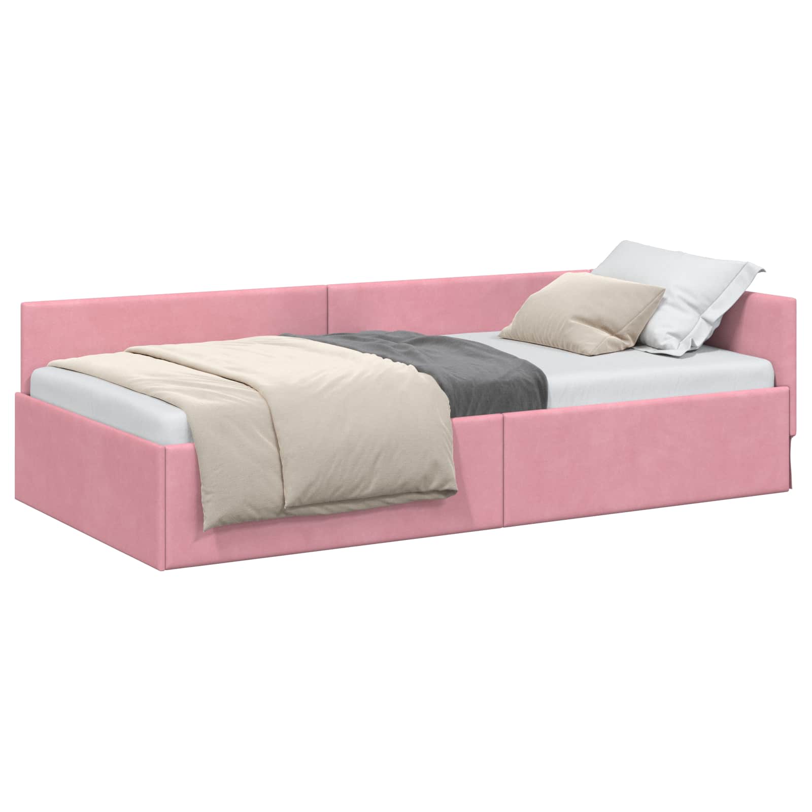 Cadre de lit d'angle Rose 90 cm x 190 cm Velours