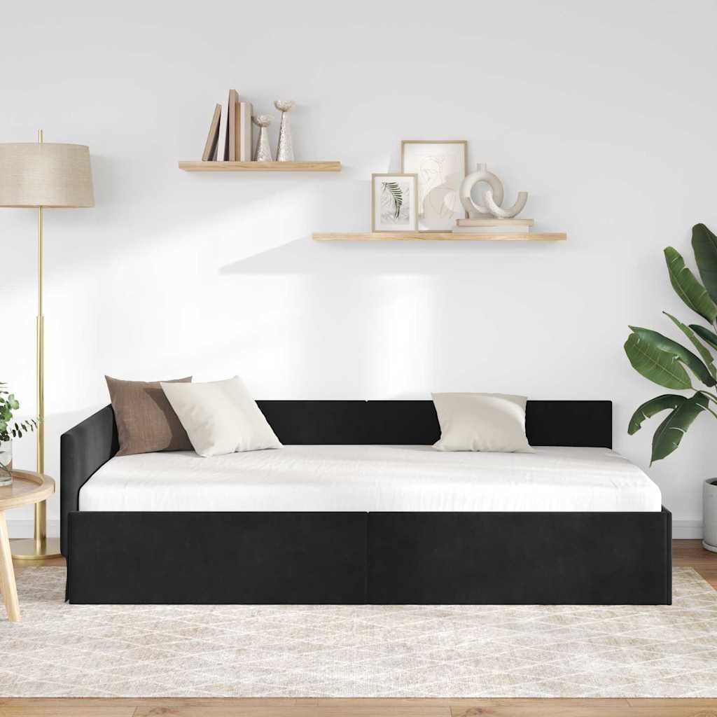 Cadre de lit d'angle Noir 90 cm x 190 cm Velours