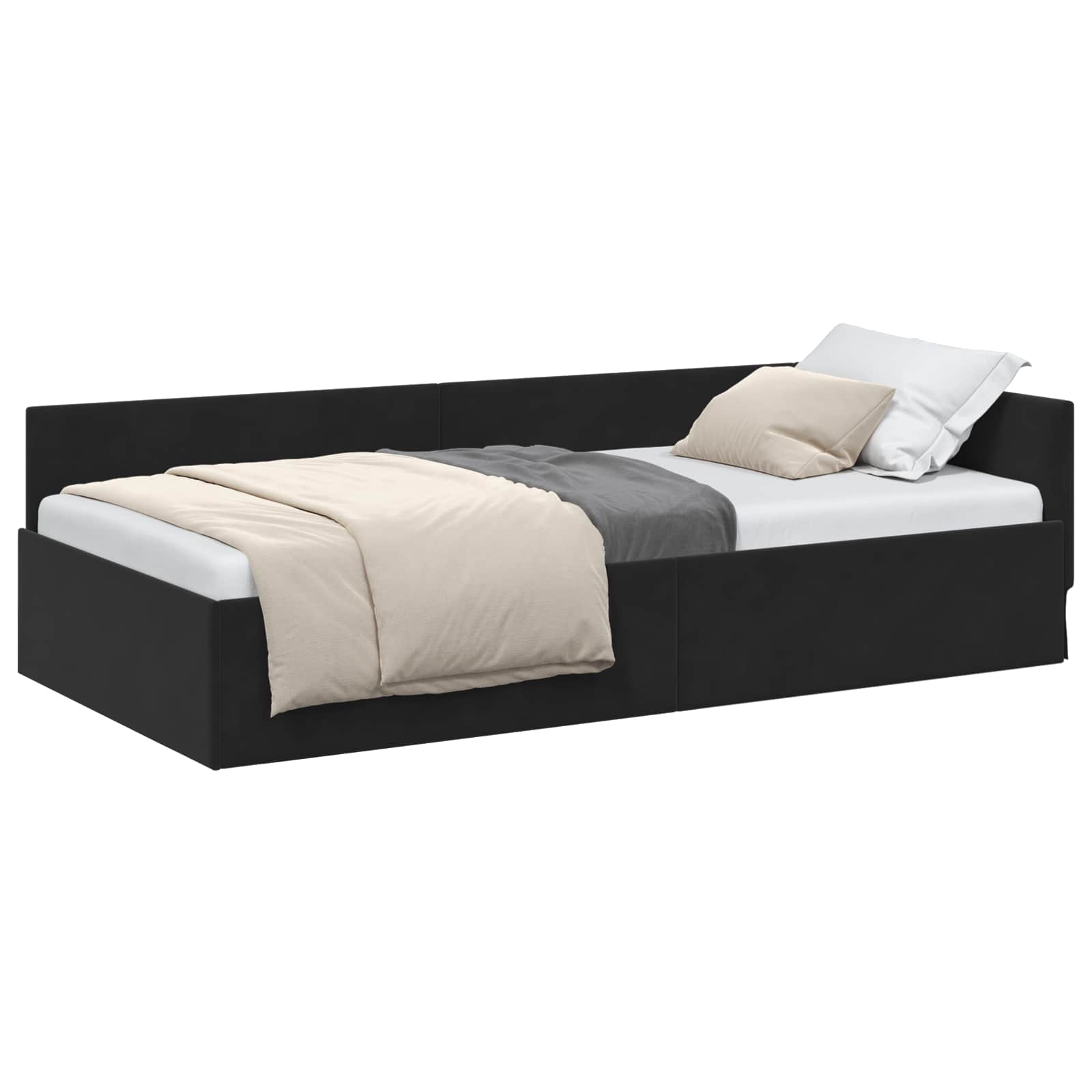 Cadre de lit d'angle Noir 90 cm x 190 cm Velours