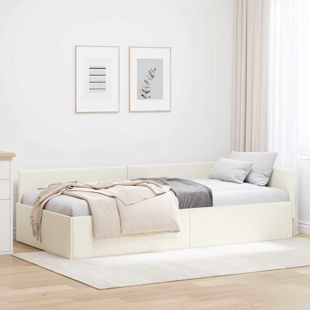 Cadre de lit d'angle Crème 90 cm x 190 cm Velours - XIOS