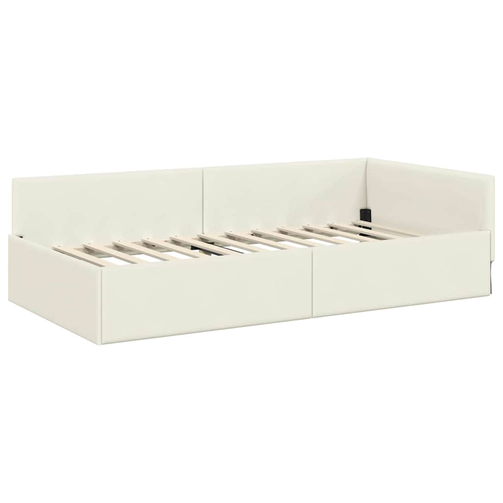 Cadre de lit d'angle Crème 90 cm x 190 cm Velours - XIOS