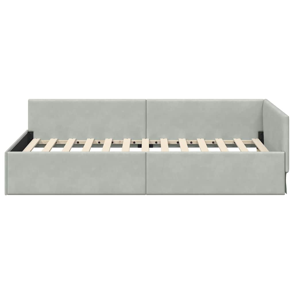 Cadre de lit d'angle Gris clair 90 cm x 200 cm Velours