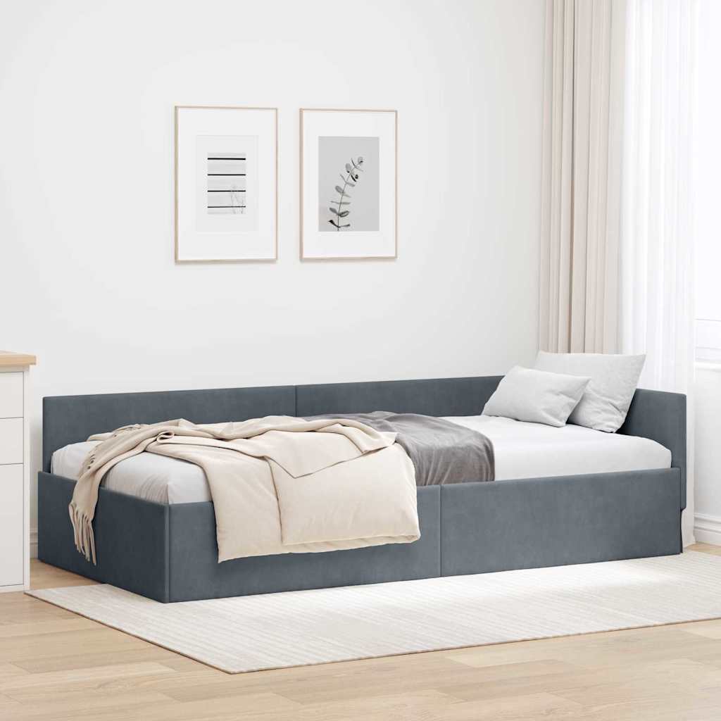 Cadre de lit d'angle Gris foncé 90 cm x 200 cm Velours - XIOS