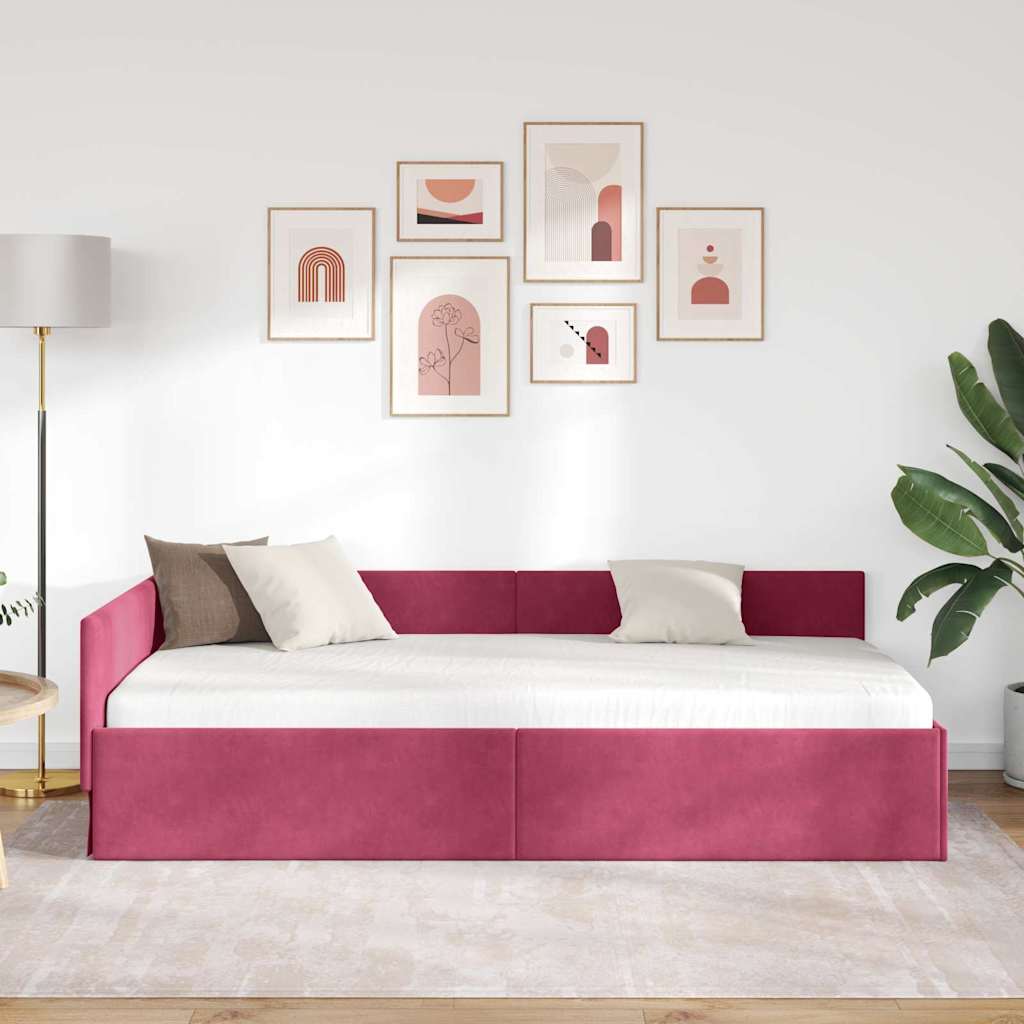 Cadre de lit d'angle Bordeaux 90 cm x 200 cm Velours - XIOS