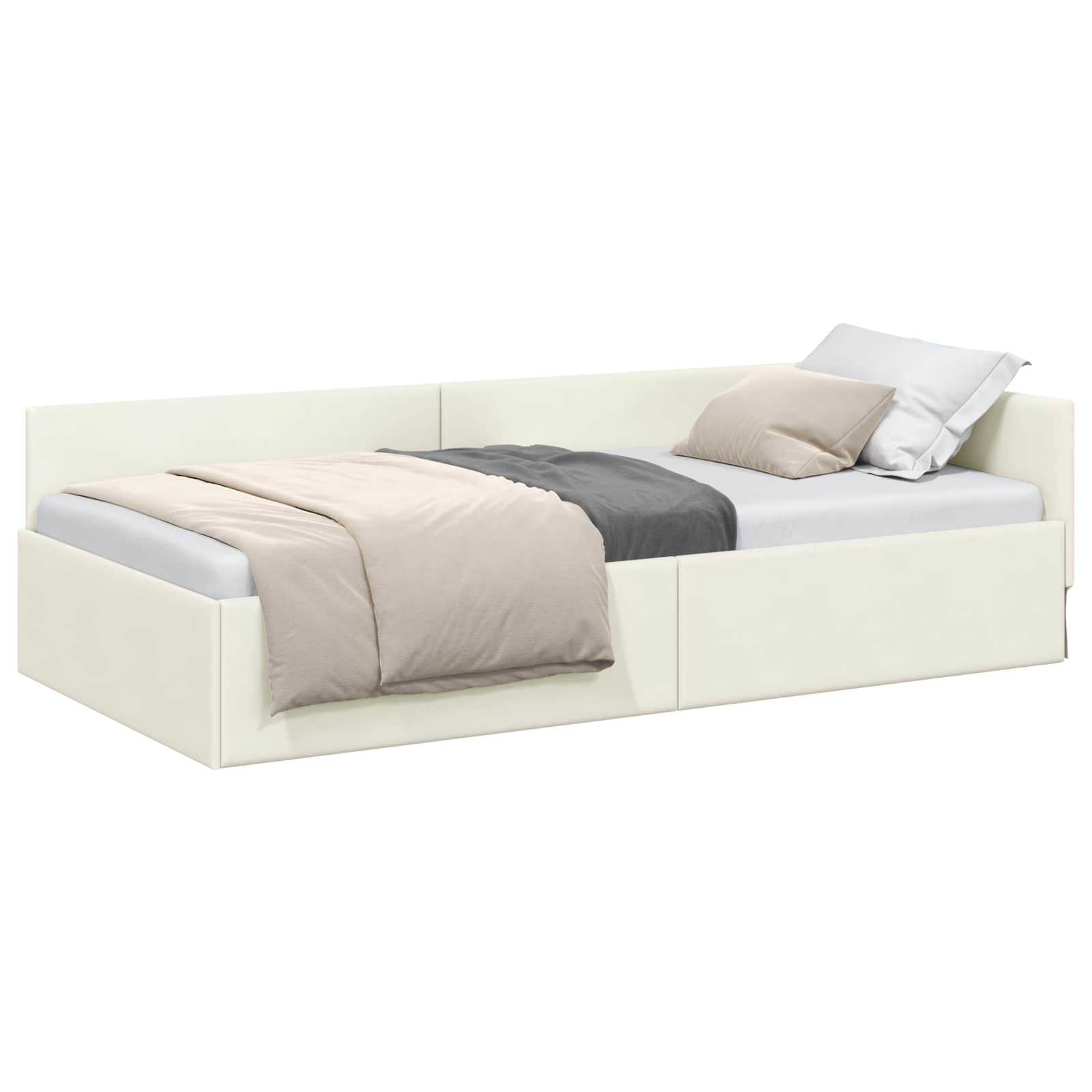 Cadre de lit d'angle Crème 90 cm x 200 cm Velours