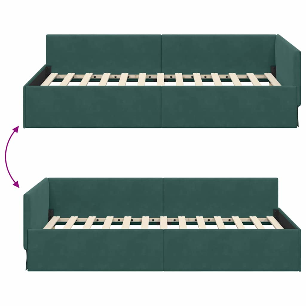 Cadre de lit d'angle Vert foncé 100 cm x 200 cm Velours - XIOS
