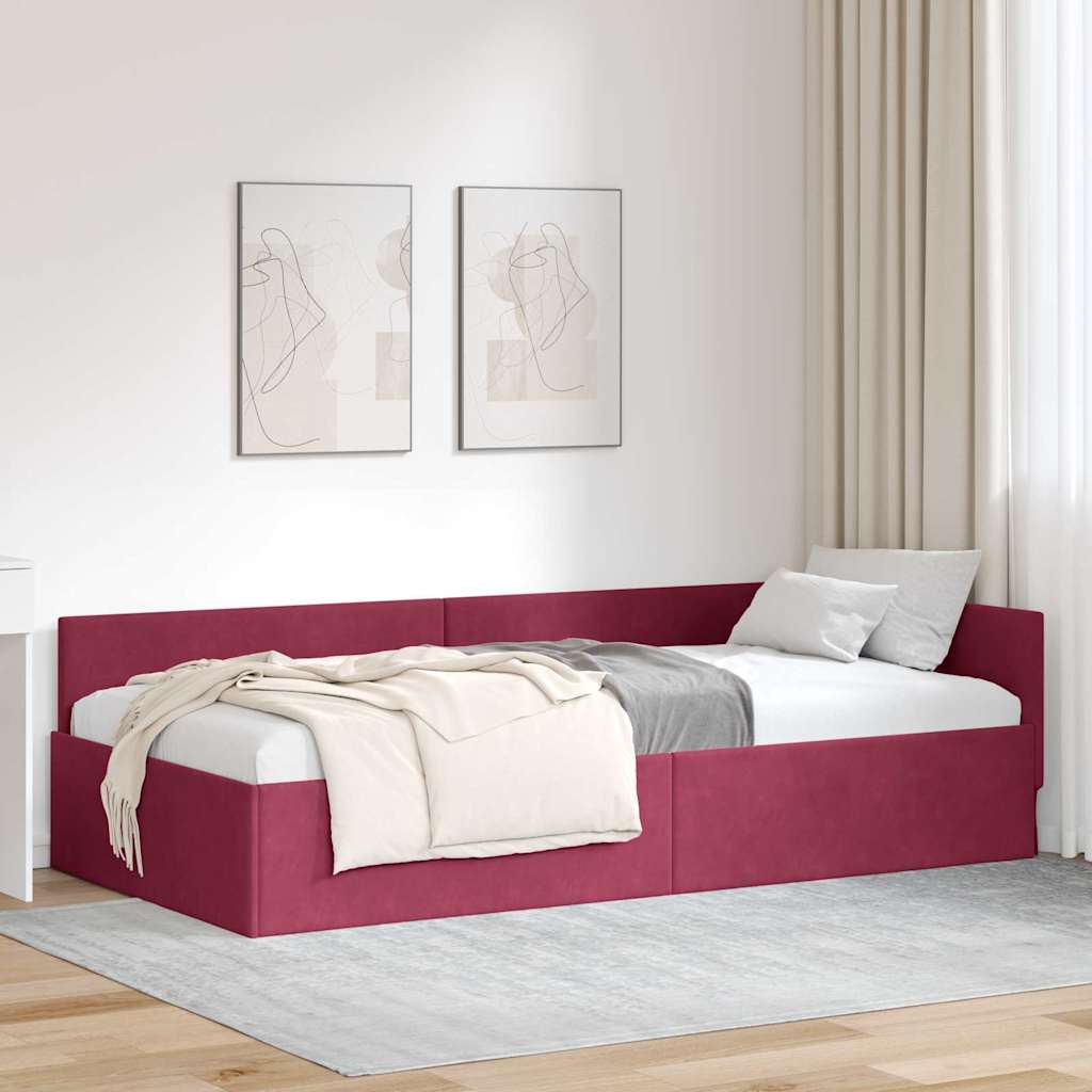 Cadre de lit d'angle Bordeaux 100 cm x 200 cm Velours - XIOS