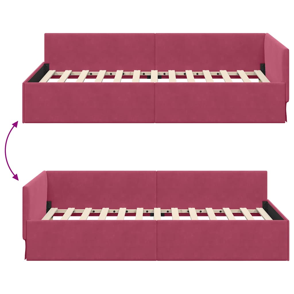Cadre de lit d'angle Bordeaux 100 cm x 200 cm Velours - XIOS