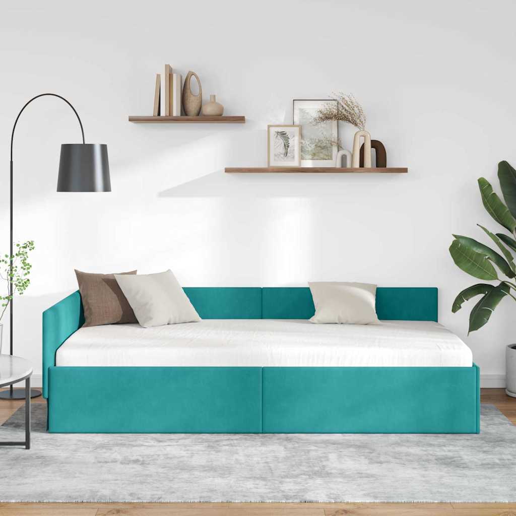 Cadre de lit d'angle Turquoise 100 cm x 200 cm Velours - XIOS