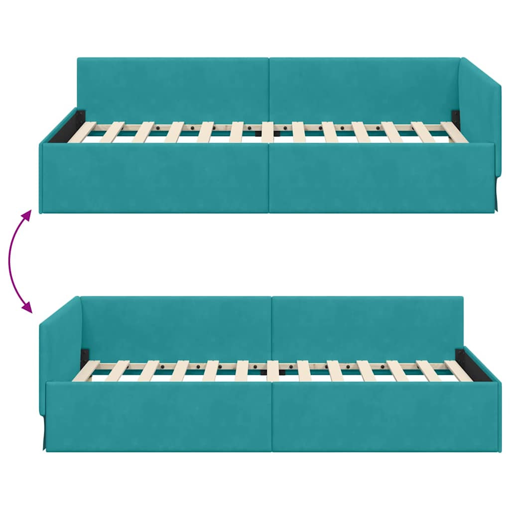 Cadre de lit d'angle Turquoise 100 cm x 200 cm Velours - XIOS