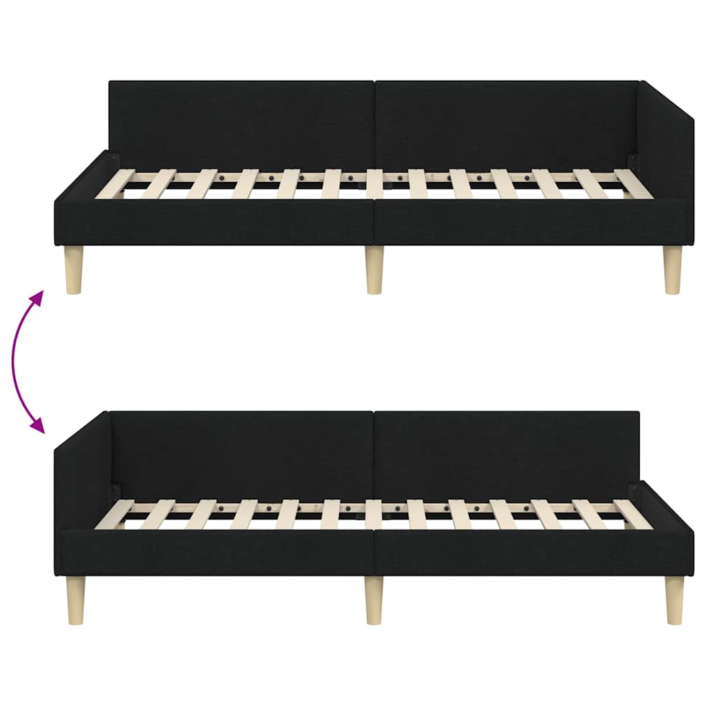 Cadre de lit d'angle Noir 90 x 200 cm Tissu et bois reconstitué - XIOS