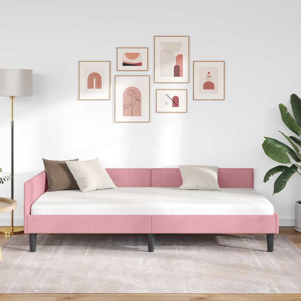 Cadre de lit d'angle Rose 80 x 200 cm Velours et bois stratifié - XIOS