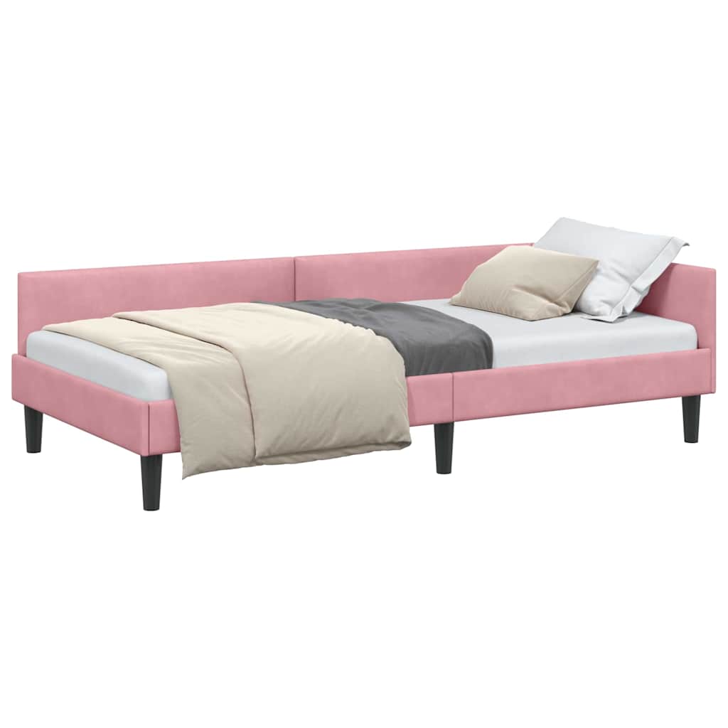 Cadre de lit d'angle Rose 80 x 200 cm Velours et bois stratifié - XIOS