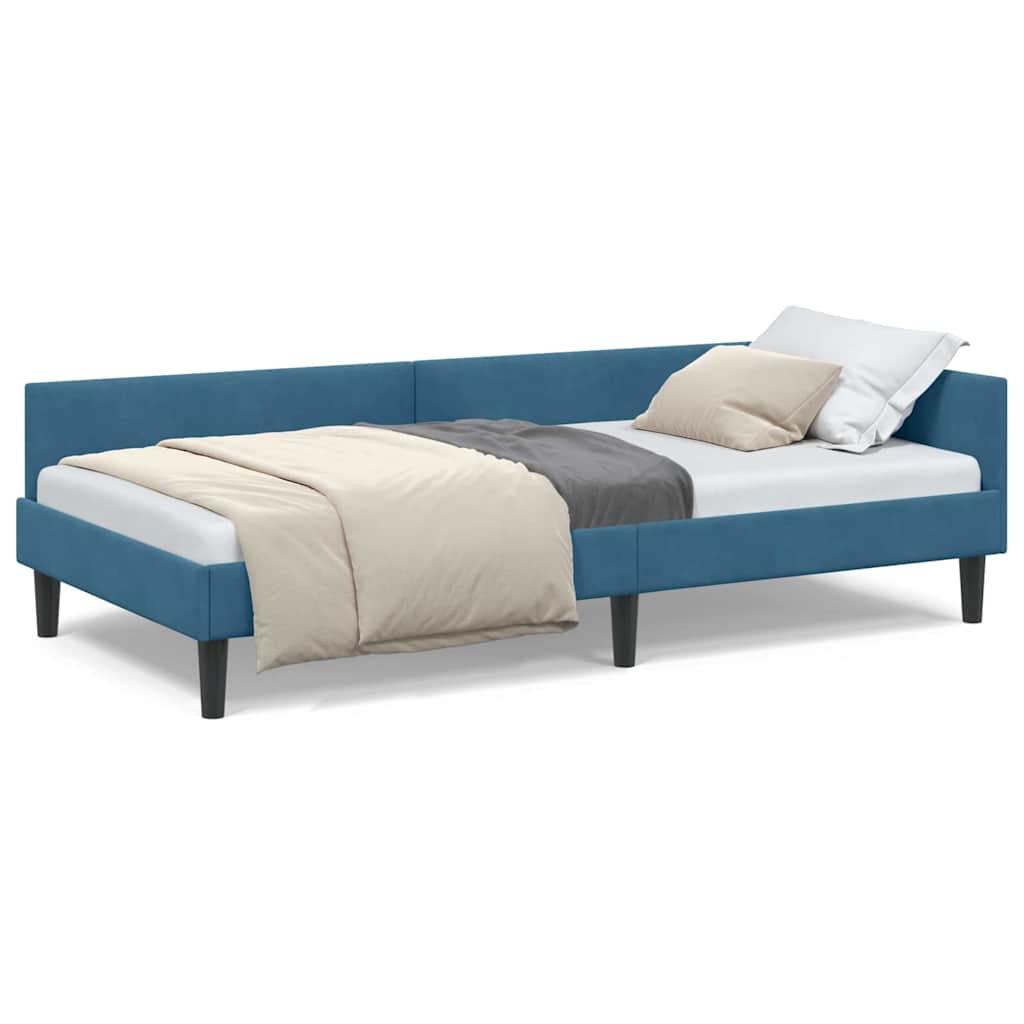 Cadre de lit d'angle Bleu 90 x 190 cm Velours et bois stratifié - XIOS
