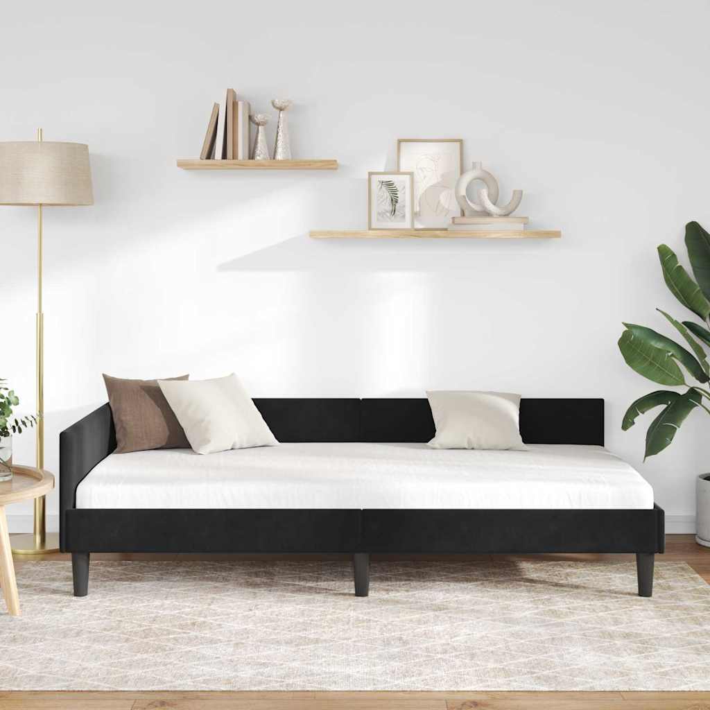 Cadre de lit d'angle Noir 90 x 190 cm Velours et bois stratifié - XIOS