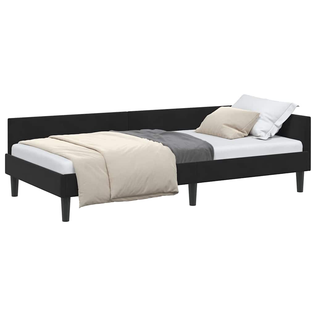 Cadre de lit d'angle Noir 90 x 190 cm Velours et bois stratifié - XIOS