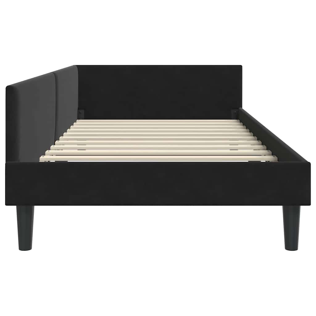 Cadre de lit d'angle Noir 90 x 190 cm Velours et bois stratifié - XIOS