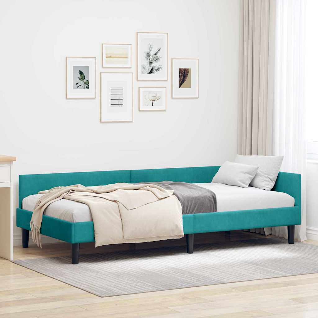 Cadre de lit d'angle avec tête de lit Turquoise 90 x 190 cm - XIOS