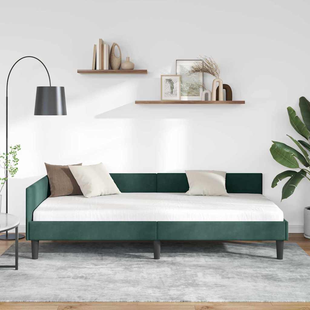 Cadre de lit d'angle avec tête de lit Vert foncé 90 x 200 cm - XIOS