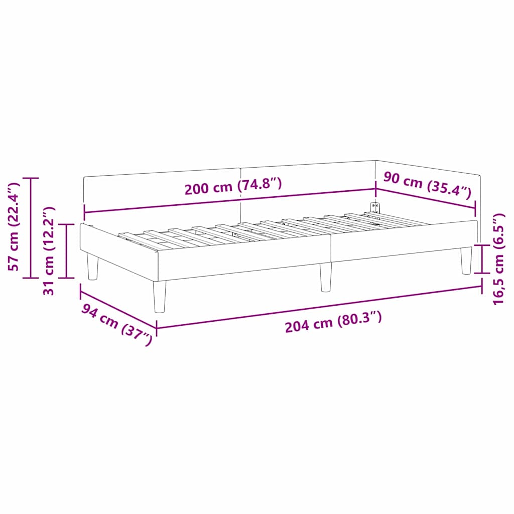 Cadre de lit d'angle Rose 90 cm x 200 cm Velours