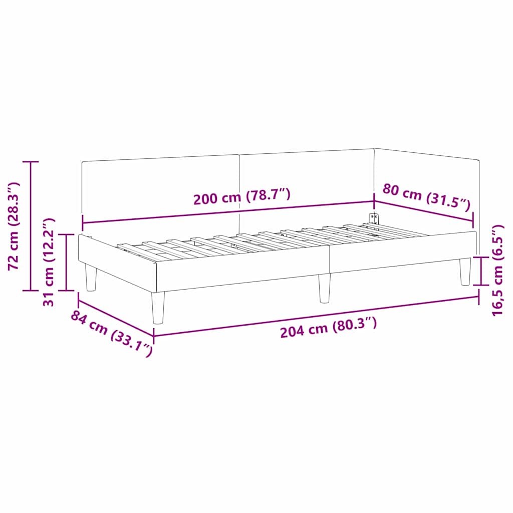 Cadre de lit d'angle Taupe 80 cm x 200 cm Tissu et Contreplaqué - XIOS