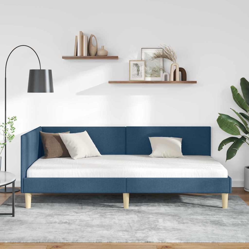 Cadre de lit d'angle Bleu 80 x 200 cm Tissu et bois reconstitué - XIOS