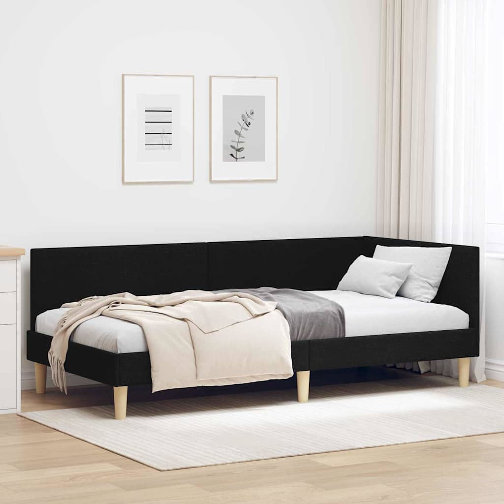 Cadre de lit d'angle Noir 90 x 200 cm Tissu et bois reconstitué - XIOS