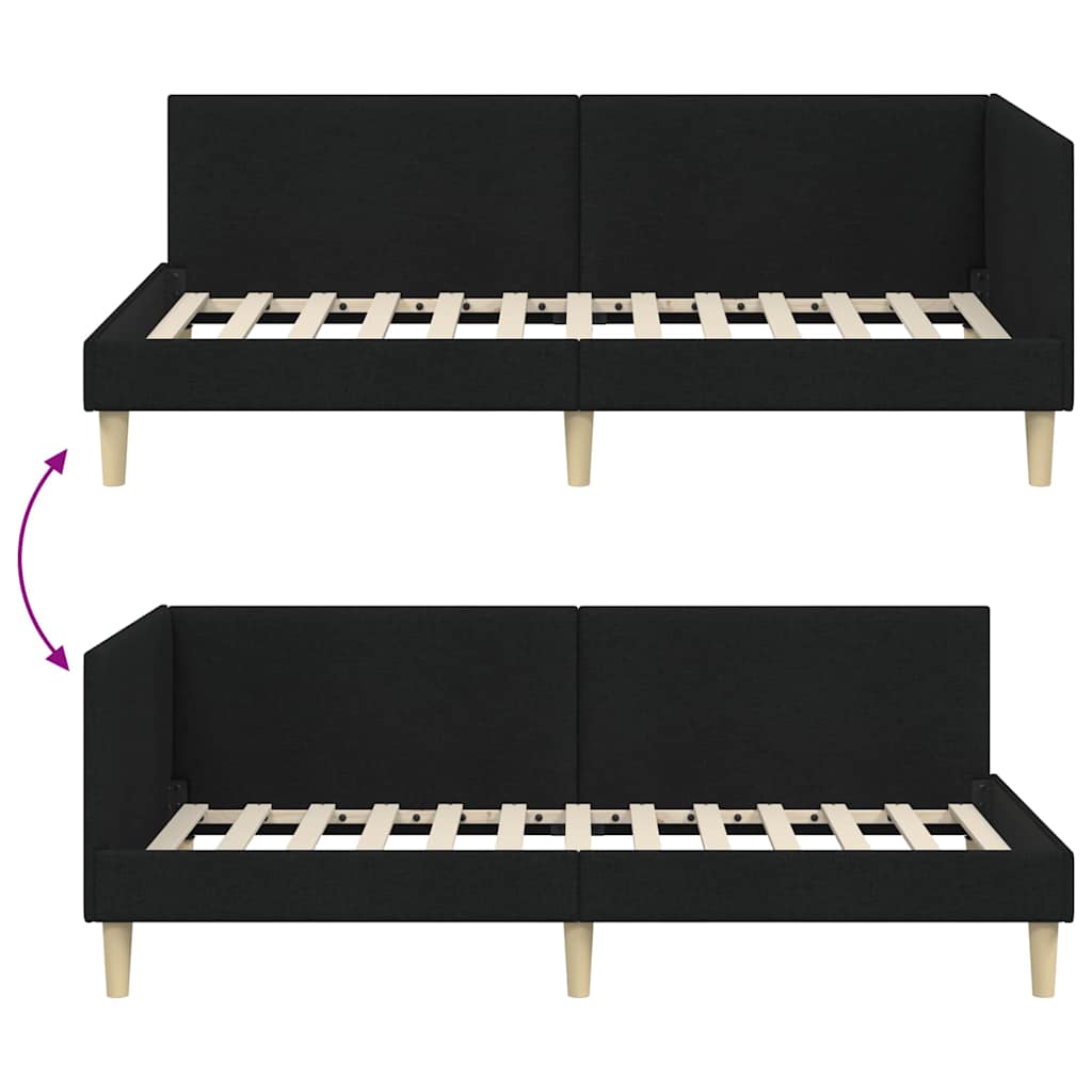 Cadre de lit d'angle Noir 90 x 200 cm Tissu et bois reconstitué - XIOS