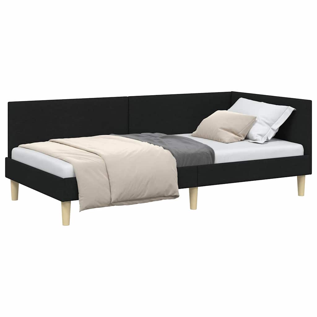 Cadre de lit d'angle Noir 90 x 200 cm Tissu et bois reconstitué - XIOS
