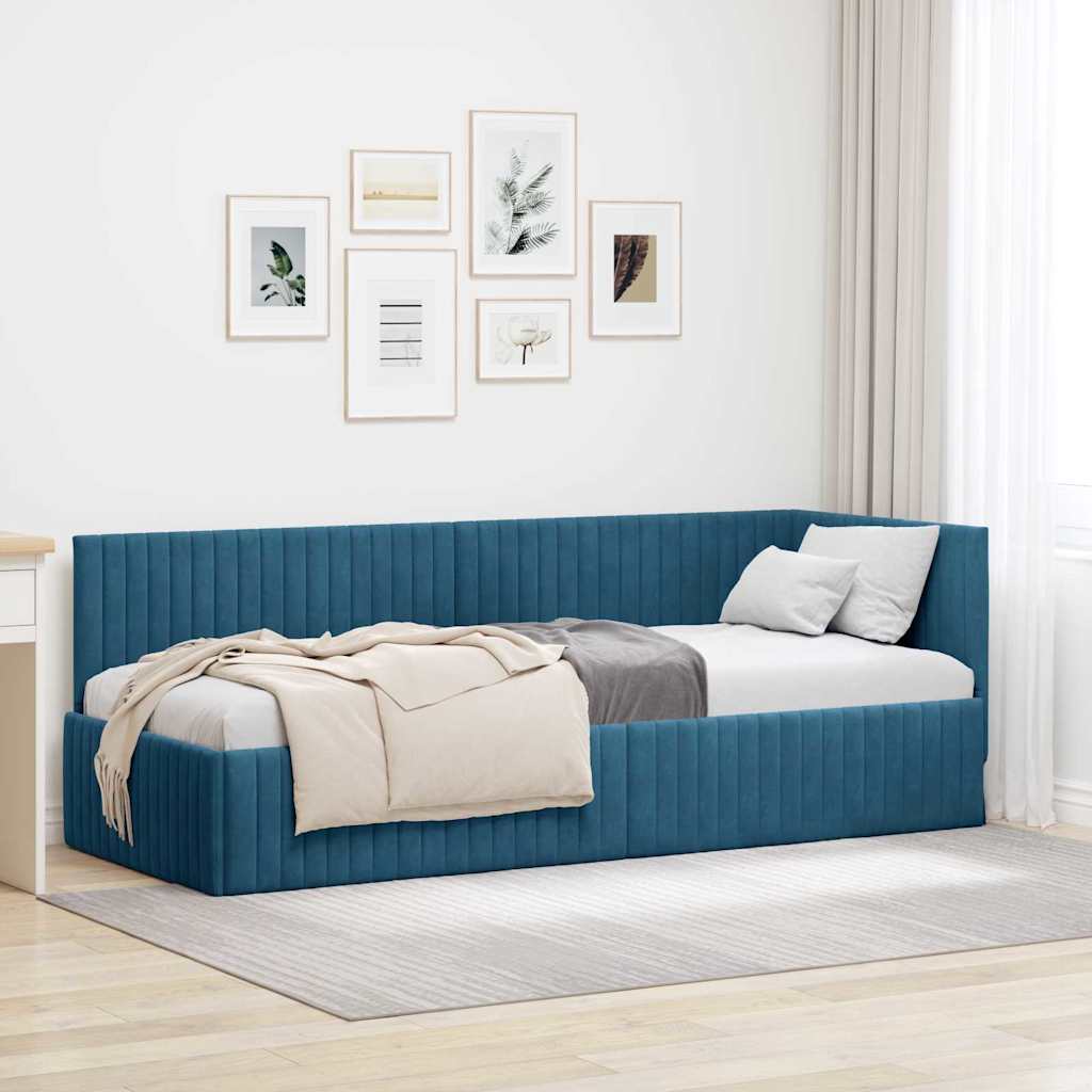 Cadre de lit d'angle avec tête de lit Bleu 80 x 200 cm Velours - XIOS